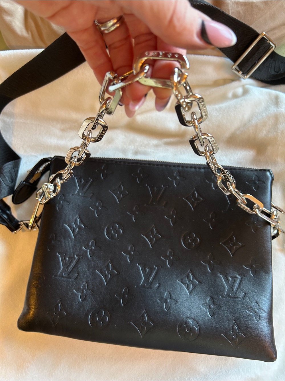 Louise et Cie Black Embossed Crossbody Bag with Branded Strap - Picture 3 of 4
